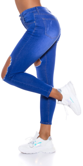 skinny fit jeans met uitsparingen blauw